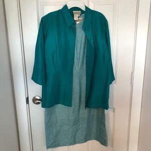 Teal check silk sheath dress with Jacket - Coldwater Creek size 10